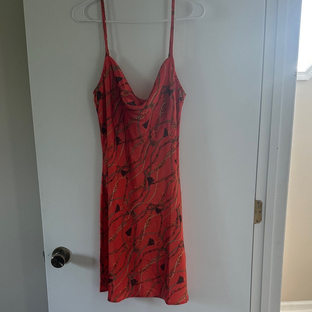 Guess Vibrant Red Chain Pattern Dress